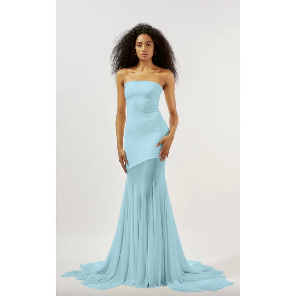 Deme by Gabriella | NWT Dahlia Gown in Blue Strapless Jersey Mesh Maxi Dress M